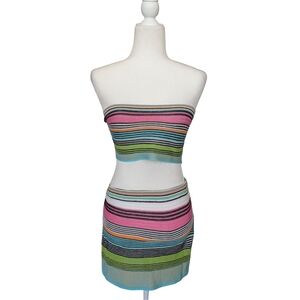 White Fox Boutique Rainbow Strip Pretty Please Mini Skirt and Top Set NWT Small